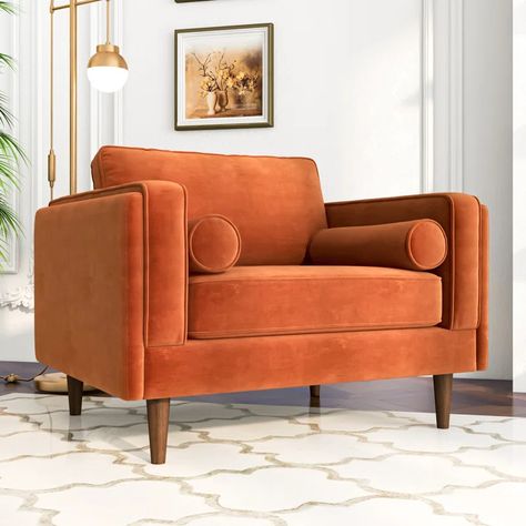 Etta Avenue™ Meilani Upholstered Armchair & Reviews | Wayfair Chair Nursery, Burnt Orange Velvet, Mid Century Modern Pillows, Mid Century Modern Lounge Chairs, Velvet Lounge Chair, Game Chair, Velvet Lounge, Dried Eucalyptus, Wine Stains