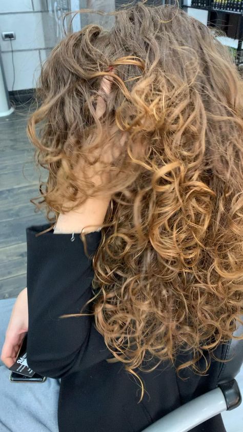 Haircurl Babylights Curly Hair, Layered Curly Hair, Honey Brown Hair, Curly Hair Videos, Colored Curly Hair, Curly Hair Wig, Peinados Fáciles Para Cabello Corto, Curly Hair Inspiration, Permed Hairstyles