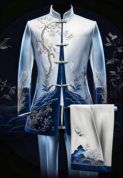 Chinese Men Fashion, Chinese Formal Dress, Imperial Clothing, Male Dress, Male Outfit, Wedding Suits Groomsmen, Formal Dresses For Men, Dapper Outfit, Mens Dress Outfits