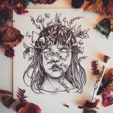 Overgrown Plants Drawing, Flower Disease Drawing, Overgrown Drawing, Flowers Growing Out Of Brain Tattoo, Flowers Growing Out Of Body Drawing, Flowers Growing Out Of Head, Plant Growing Out Of Head Drawing, Overgrown Flowers, Flowers Growing Out Of Head Drawing