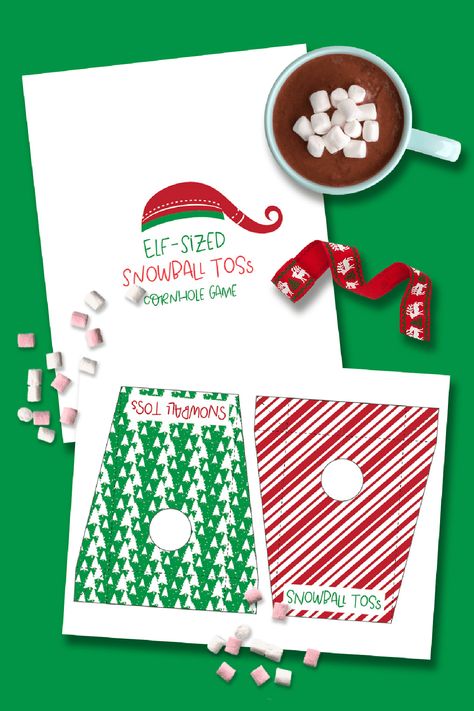 This Elf cornhole game is perfect if you're looking for a super cute Elf prop or a fun kids' game this holiday season. This free printable gives you a tiny table-top version of the popular yard game, complete with mini cornhole boards. It's perfect for the kids (and elves) in your life. Elf Cornhole Game Free Printable, Elf Props Printable, Elf On The Shelf Props Free Printable, Free Printable Elf On The Shelf Props, Elf On Shelf Printables Free, Elf Cornhole, Elf On The Shelf Ideas Printables Free, Printable Elf On The Shelf Props, Elf On The Shelf Printables Free Props