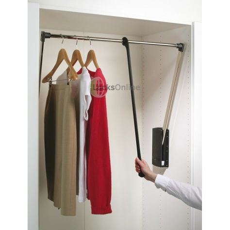 Pull down wardrobe rail Partition Headboard, Accessible Closet, Pull Down Closet, Fitted Wardrobe Interiors, Wardrobe Internal, Organise Your Wardrobe, Build Ins, Wardrobe Build, Steel Wardrobe