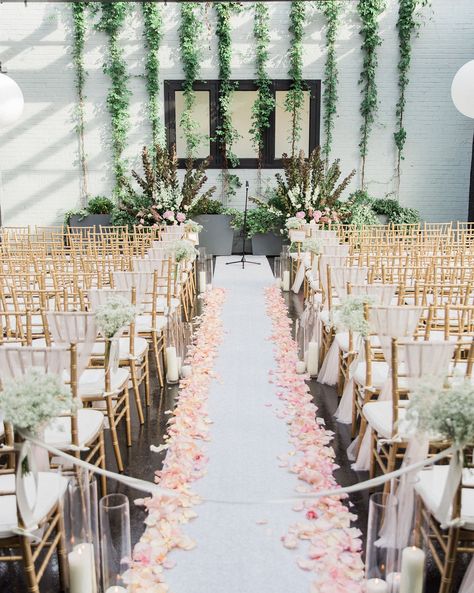 35 Altar and Aisle Decorations We Love #WeddingIdeas #WeddingCeremony #WeddingAisleDecor #WeddingCeremonyIdeas | Martha Stewart Weddings Wedding Aisles, Rose Petals Wedding, Floral Wreath Wedding, Wreath Wedding Invitations, Late Summer Weddings, Ceremony Design, Wedding Altars, Wedding Aisle Decorations, Indoor Ceremony