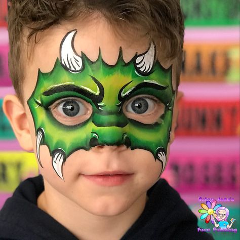 Monster face paint Easy Face Painting Ideas, Dinosaur Face Painting, Monster Face Painting, Easy Face Painting, Dragon Face Painting, Green Face Paint, Blue Face Paint, Mime Face Paint, Face Painting Ideas