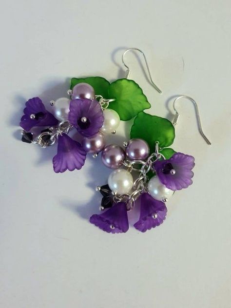 Curated Ears, Garden Earrings, Lucite Flower Earrings, Autumn Bracelet, Polymer Clay Flower Jewelry, Leaf Beads, Lucite Jewelry, Earrings Flower, Polymer Clay Flowers