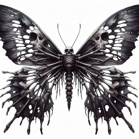 Gothic Butterfly Drawing, Butterfly Bones Tattoo, Horror Butterfly, Skull Butterfly Tattoo, Gothic Butterfly, Dark Butterfly, Skull Butterfly, Tattoos Inspiration, Skeleton Art