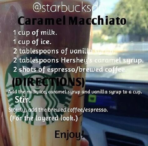 DIY caramel macchiato Relaxing Drinks, Organized School, Resep Starbuck, Ice Truck, Starbucks Hacks, Diy Starbucks, Starbucks Orders, Starbucks Drinks Diy, Healthy Starbucks Drinks