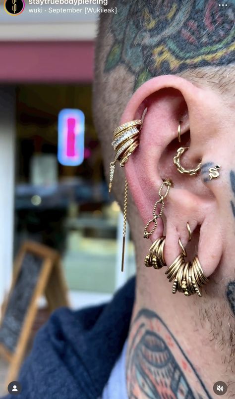 Coin Slot Body Mod, Guage Earring Aesthetic, Hoops In Stretched Ears, Stacked Hoops In Stretched Ears, Stacked Gauges, Stretchers Ear Piercings, Large Stretched Ears, Stretched Cartilage, Ear Piercings Stretched Ears