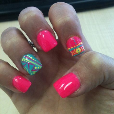 Summer Bright Colors, Spring Nail Art Designs, Pedicure Designs Summer, Aztec Nails, Pedicure Designs, Pink Theme, Get Nails, Spring Nail, Fabulous Nails