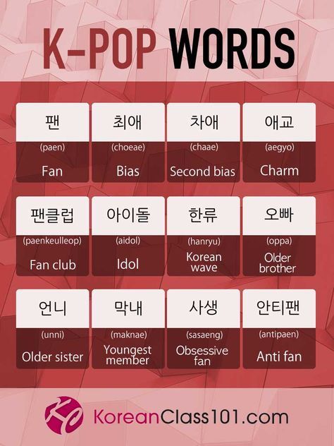 K-Pop Words #kpop #koreanclass101 #korean #learnkorean #koreanwords Korean Slang, Learn Basic Korean, Learn Korean Alphabet, Easy Korean Words, Materi Bahasa Jepang, Learn Hangul, Learn Korea, Korean Writing, Korea Language