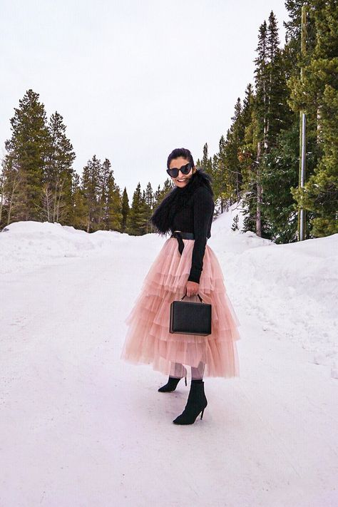 Click through to see my FAVORITE tulle skirt - Comes in Black and Blush   ShirinAskari.com  .  .  .  #tulle #tulleskirt #fashioninspo #fashionstyle #winteroutfit #chicstyle #blushtulle #sjp #ruffled #chicwish Blush Tulle Skirt Outfit, Tulle Skirt With Boots, Pink Tutu Skirt Outfit, Pink Tulle Skirt Outfit, Switzerland Outfits, Blush Tulle Skirt, Pink Skirt Outfits, Adult Tulle Skirt, Tutu Skirt Outfit