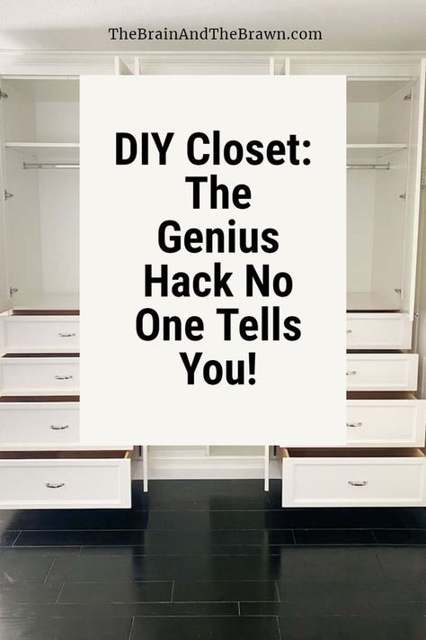 Tap for the perfect solution DIY closet with drawers built ins plans on our blog! #diycloset #builtins #closetwithdrawers #ideas #organization #home #interior #DIY Diy Shelving In Closet, Cabinet Bedroom Closet Design, Building A Storage Closet, Closet Niche Ideas, Diy Wardrobe Shelves, Shelves In Bedroom Closet, Standard Closet Design Layout, Built In Shelves Bedroom Closet, Diy Bedroom To Closet Ideas