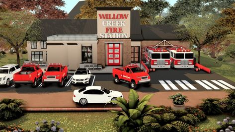 Sims 4 Builds Patreon, Sims 4 Firefighter Cc, Sims 4 Gas Station Cc, Sims 4 Police Station, Sims 4 Fire Station, Sims 4 Patreon, My Sims, Cc Furniture, Save File