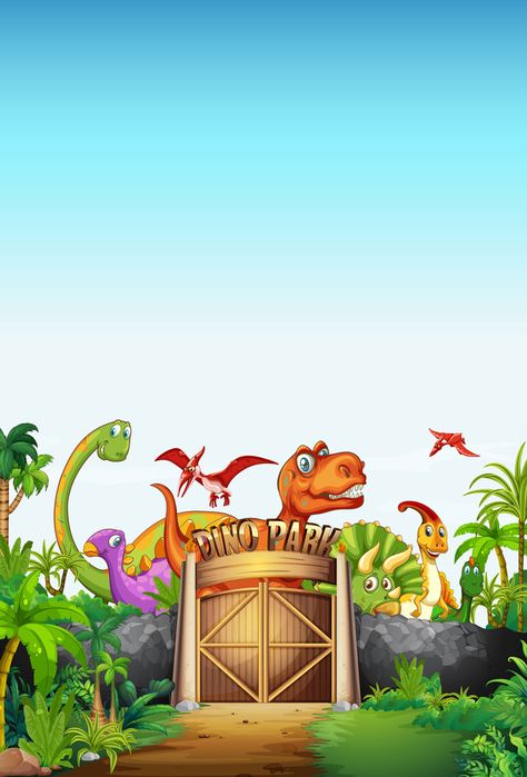 Cartoon summer dinosaur park poster vector background Dinosaur Birthday Background, Dinosaur Tarpaulin Layout, Dinosaurs Background, Background Dino, Dino Background, Background Dinosaur, Birthday Tarpaulin Design, Unicorn Background, Dinosaur Birthday Party Invitations