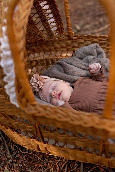 Wicker Bassinet Photography, Vintage Baby Photoshoot, Vintage Bassinet, Wicker Bassinet, Month Pictures, Winter Newborn, Outdoor Shoot, Lifestyle Newborn Photography, Newborn Shoot