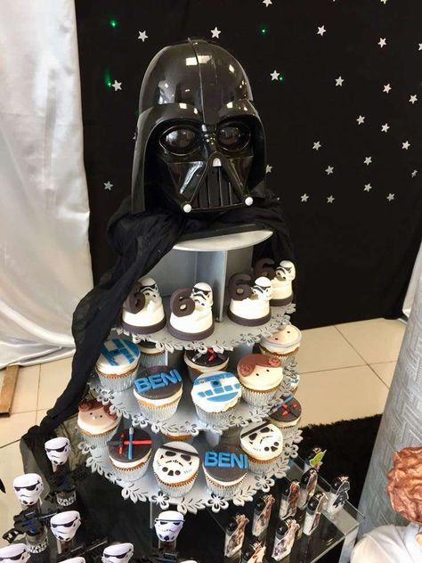 Check out the awesome cupcakes at this Star Wars Birthday Party!! See  more party ideas and share yours at CatchMyParty.com #catchmyparty  #partyideas #starwars #starwarsparty #starwarscupcakes Star Wars Birthday Ideas, Star Wars Theme Birthday, Star Wars Birthday Party Ideas, Star Wars Themed Birthday Party, Lego Star Wars Party, Birthday Star Wars, Star Wars Cupcakes, Star Wars Baby Shower, Star Wars Theme Party