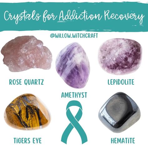 JUST SOME.... ☆Crystals for Addiction Recovery☆ #crystalsforaddictionrecovery #addictionrecoverycrystals #additionrecovery #rosequartz #tigerseye #amethyst #lepidolite #hematite #crystalshavepower #witchcraft #witchlife #gemstones #crystals #witch #naturesjewels Crystals For Recovering Addicts, Crystals For Addicts, Earth Gift, Crystal Guide, Gemstones Crystals, Stone Collection, Book Of Shadows, Soul Food, Stones And Crystals