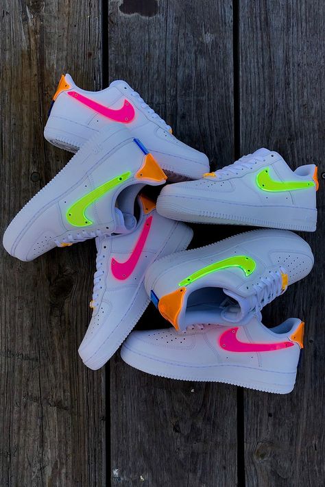 TBD In Process Adds Neon Acrylic to Nike Air Force 1 | HYPEBEAST Neon Nike Shoes, Painted Air Force 1, Reworked Nike, Nike Air Force 1 Custom, Nike Neon, Air Force 1 Custom, Baskets Nike, Midnight Sky, Sneaker Release