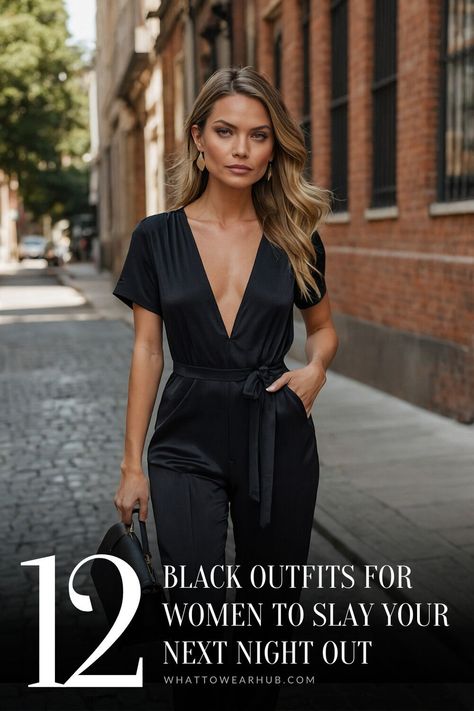 Discover stunning black outfits perfect for any night out. From chic dresses to street style looks, these outfits combine elegance with a bold vibe. Whether you're heading to a dinner or dancing the night away, this collection of black styles ensures you're dressed to impress. #BlackOutfitIdeas #NightOutLook #WomenStyle #GoingOutFashion #BlackEnsembles Black Velvet Outfit, Black Outfits For Women, Black Maxi Gown, Black Dress Accessories, Black Tuxedo Suit, Black Dress Elegant, Night Out Style, Dressed To Impress, Velvet Clothes