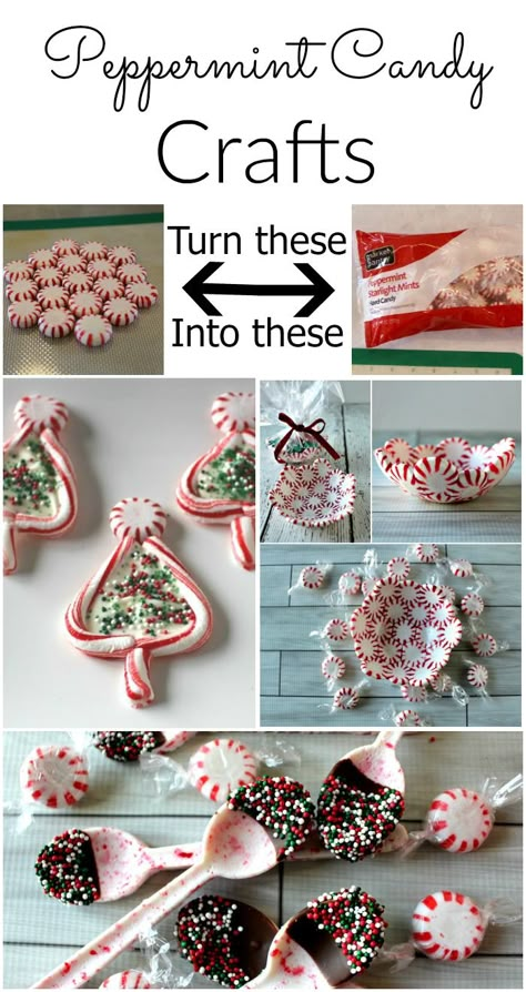 TONS of super easy peppermint candy crafts Diy Food Christmas Gifts, Peppermint Plates, Diy Kids Ornaments, Peppermint Candy Crafts, Food Christmas Gifts, Peppermint Candy Bowl, Diy Christmas Gifts Food, Ornaments Diy Kids, December Ideas