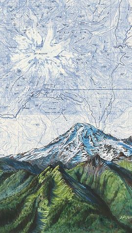 ...Painting... | katiereim Mountain Map Illustration, Mountain Prints For Walls, Mt Rainier Painting, Mountain Landscape Photography Horizontal, Mt Joy Poster, Mountain Graphic Design, Map Mountains, Map Art Illustration, Prints Horizontal