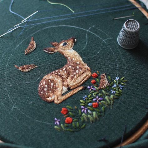 Embroidery Nature, Woodland Embroidery, Embroidery Animals, Deer Embroidery, Embroidery Deer, Deer Skull Embroidery, Embroidery Forest Animals, Deer Embroidery Pattern, Fawn Embroidery Pattern