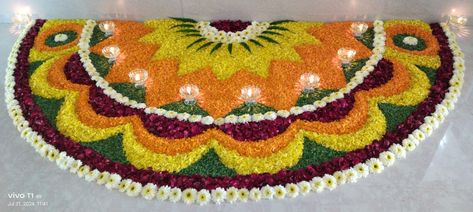 Half Flower Rangoli Designs, Big Flower Rangoli Designs, Half Rangoli Designs, Baby Mehndi, Floral Rangoli, Rangoli Flower, Flower Rangoli Designs, Onam Pookalam, Baby Mehndi Design