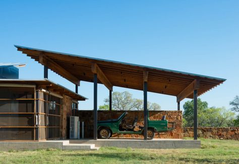 Big Tree Camp - Tobin Smith Architect Garage Pavilion, Ranch Houses, Carport Sheds, Tree Camping, Glass Pavilion, Car Port, Carport Designs, Porch Roof, Sherwood Forest