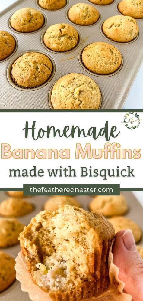 Everyone loves a warm, fluffy, and tender banana muffin as a tasty breakfast treat or anytime snack. And this terrifically easy one bowl banana muffin recipe is made with everyone’s favorite boxed baking mix! Bisquick banana bread muffins (with or without chocolate chips or nuts!) are practically effortless and nearly no-fail baked goods that are quick to make in only 30 minutes. Bisquick Banana Muffins, Easy Banana Chocolate Chip Muffins, Bisquick Banana Bread, Homemade Banana Muffins, Gluten Free Brunch Recipes, Banana Bread Muffin Recipe, Make Ahead Brunch Recipes, Banana Muffins Recipe, Gluten Free Brunch