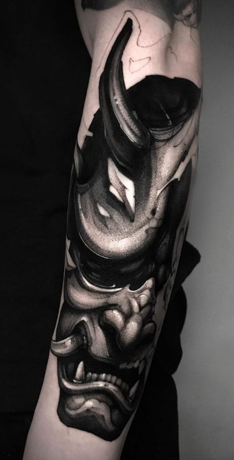 Oni Mask Neck Tattoo, Asian Demon Tattoo, Oni Mask Stomach Tattoo, Red Oni Mask Tattoo, Deamon Tattoos Design, Oni Mask Hand Tattoo, Oni Back Tattoo, Oni Tattoos, Mask Tattoo Ideas