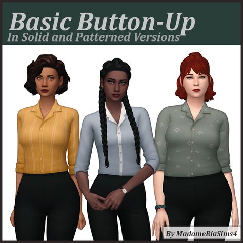 Basic Button-Up | Patreon Sims 4 Cc Button Up, Mod Hair, One Hair, Sims 4 Cc Finds, New Set, Falling Down, Sims 4 Clothing, Classic Shirt, Maxis Match