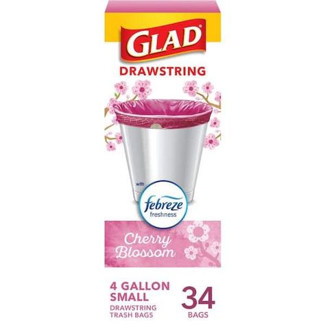 DX08 Glad 4 Gal. Cherry Blossom Drawstring OS Trash Bags (34-Count) trash bag Cherry Blossom Scent, Pink Bags, Garbage Bags, Target Finds, Pink Kitchen, Pink Bathroom, Trash Bag, Trash Bags, House Smells