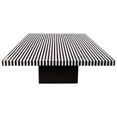 Venfield Coffee / Cocktail Table - Black Inlay Filipino Mid-Century Modern Bone Bone Inlay Table, Inlay Table, Bone Inlay Furniture, Inlay Furniture, Striped Table, Black And White Tiles, Entryway Table, Bone Inlay, Marquetry