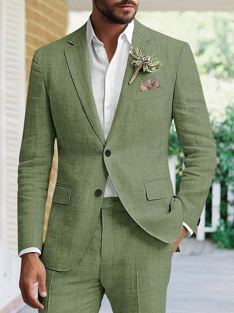 Green Sky Blue Men's Wedding Linen Suits Solid Colored 2 Piece Tailored Fit Single Breasted Two-buttons 2024 2024 - $97.99 Linen Wedding Suit, Green Suit Men, Suit For Men Wedding, Linen Suits For Men, Beach Wedding Suits, Formal Workwear, Prom For Guys, Prom Suits For Men, Cheap Suits