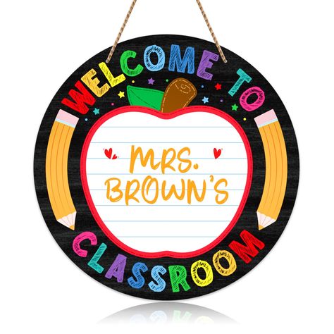 PRICES MAY VARY. 【Teacher Door Sign for Classroom】: Features apple-style and colorful pencil design with the words ''Welcome to Classroom'' , bright and beautiful, easy to catch kids students attention, create an inviting atmosphere as they back to school and enter your classroom, great teacher door sign for classroom decorations. 【Personalized Welcome to Our Classroom Sign】: Unique personalized design, can customized teacher's name, there is a blank apple-shape space where you can write teacher Back To School Classroom Door, Welcome Sign For Classroom, Welcome To Our Classroom, Sign For Classroom, Welcome To Preschool, Classroom Door Decorations, Classroom Door Sign, Sign Hanger, Teacher Door Sign