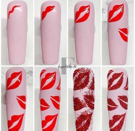 Lips Nails, Quick Nail Art, Nail Tutorial Videos, Gel Paint, Art Deco Nails, Nail Salon Design, Nail Techniques, Polish Nails, Diy Acrylic Nails