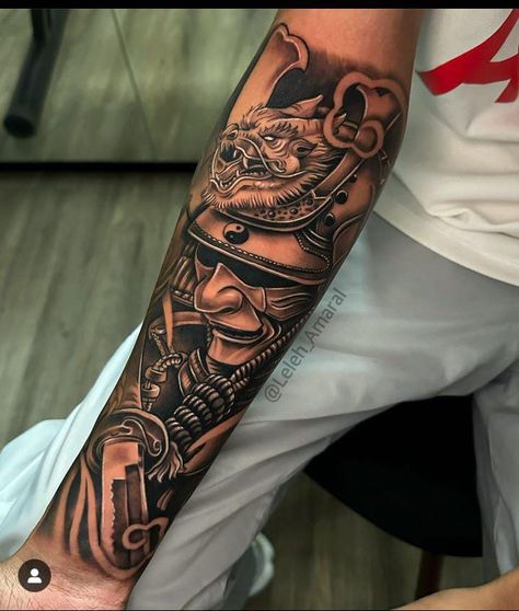 Upper Arm Tattoos For Guys, Japanese Hand Tattoos, Samurai Tattoo Sleeve, Tiger Tattoo Sleeve, Half Sleeve Tattoos Forearm, Tato Naga, Wolf Tattoo Sleeve, Inner Forearm Tattoo, Samurai Tattoo Design