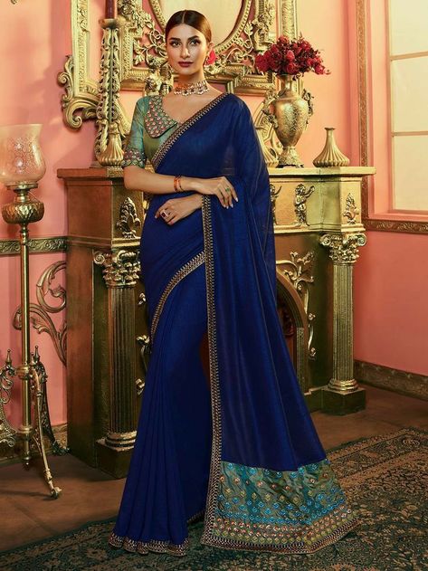 Shreya Kashyap- She is a 21 year old mass communication student. She… #romance #Romance #amreading #books #wattpad Drape Sarees, Blue Silk Saree, Designer Silk Sarees, Neck Deep, Indian Sarees Online, Silk Saree Blouse, Party Kleidung, Blue Saree, Work Sarees