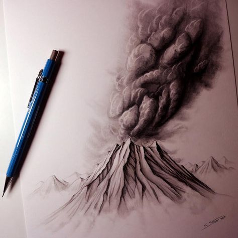 Realistic Drawings Pencil, Volcano Drawing, Canvas Painting Designs, Drawing Images, Art Inspiration Painting, Tutorial Video, Realistic Drawings, Drawing Sketch, Pencil Sketch