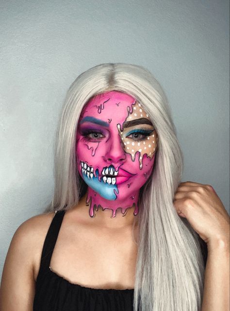 Pop Art Zombie Costume, Comic Makeup Pop Art, Pop Art Zombie Makeup, Zombie Pop, Comics Makeup Pop Art, Comic Book Makeup, Comic Makeup, Pop Art Zombie, Skull Face Paint