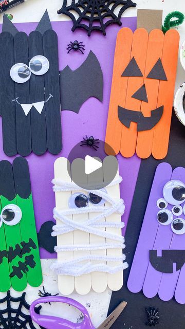 Diy Halloween Decorations With Paper, Preschooler Halloween Crafts, Fall Projects For Kids Toddlers, Toddler Crafts With Popsicle Sticks, Halloween Craft For Prek, Halloween Crafts With Popsicle Sticks, Popsicle Sticks Crafts For Kids, Homemade Halloween Decorations For Kids, Halloween Crafts Popsicle Sticks