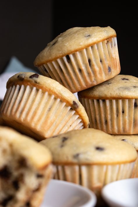 Sourdough Chocolate Chip Muffins - Kneaded That Discard Chocolate Chip Muffins, Discard Muffins, Sourdough Discard Muffins, Recipe Using Sourdough Starter, Non Dairy Butter, Sourdough Starter Discard Recipe, Breakfast Platter, Mini Chips, Sourdough Discard