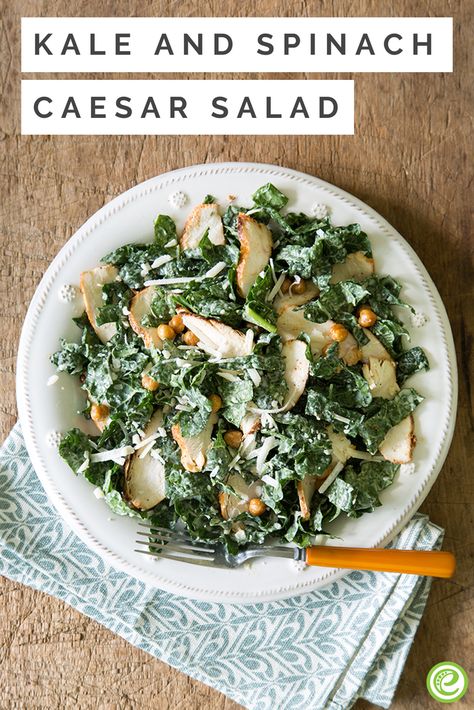 Kale And Spinach Salad Recipes, Grilled Chicken Kale Caesar Salad, Spinach Ceaser Salad, Kale Chicken Wrap, Cesar Salad With Spinach, Spinach Caesar Salad, Spinach Kale Salad, Spinach And Kale Salad, Kale Spinach Salad