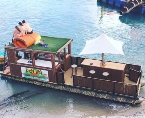 Pontoon Boat Party, Tiki Boat, Pontoon Party, Boat Bar, Party Barge, Floating Boat, Boat Projects, Jupiter Florida, Intracoastal Waterway