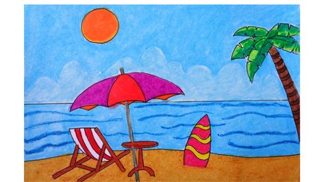 Check out how to draw Summer Season Scenery drawing using oil pastels  #oilpastels #art #summer #summerseason #sun #beach #vector #drawing #heat #cool #holiday Summer Season Drawing For Kids, Season Drawing For Kids, Summer Season Drawing, Easy Painting For Kids, Summer Drawings, Scene Drawing, Small Drawings, Moon Painting, Drawing For Beginners