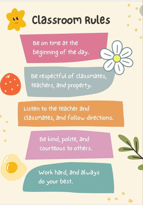 Teacher Prayer, School Art Activities, Rules Poster, Classroom Rules Poster, Classroom Charts, Diy Classroom Decorations, Kindergarten Classroom Decor, English Teaching Resources, Elementary Learning