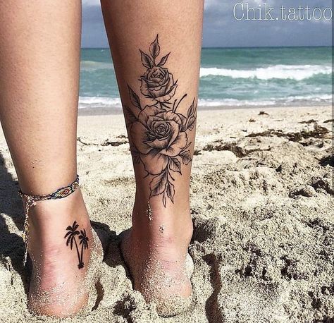 Tattoo Bein Frau, Calf Tattoos For Women, Anklet Tattoos, Foot Tattoos For Women, Tattoos For Women Flowers, Beautiful Flower Tattoos, Inspiration Tattoos, Cat Tattoos, Leg Tattoos Women