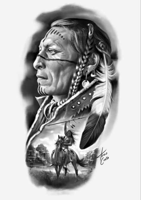 Indian Chief Tattoo, Native Indian Tattoos, American Drawing, Indian Skull Tattoos, Native American Tattoo Designs, Arte Cowboy, Indian Tattoo Design, Wörter Tattoos, Native American Drawing