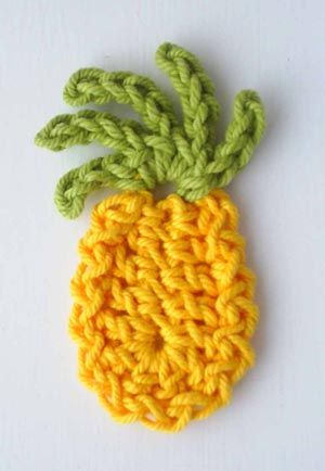 Crochetpedia: Crochet Applique Food Crochet Embellishments, Confection Au Crochet, Crochet Fruit, Pineapple Crochet, Crochet Food, Crochet Diy, Crochet Motifs, Crochet Applique, Applique Patterns