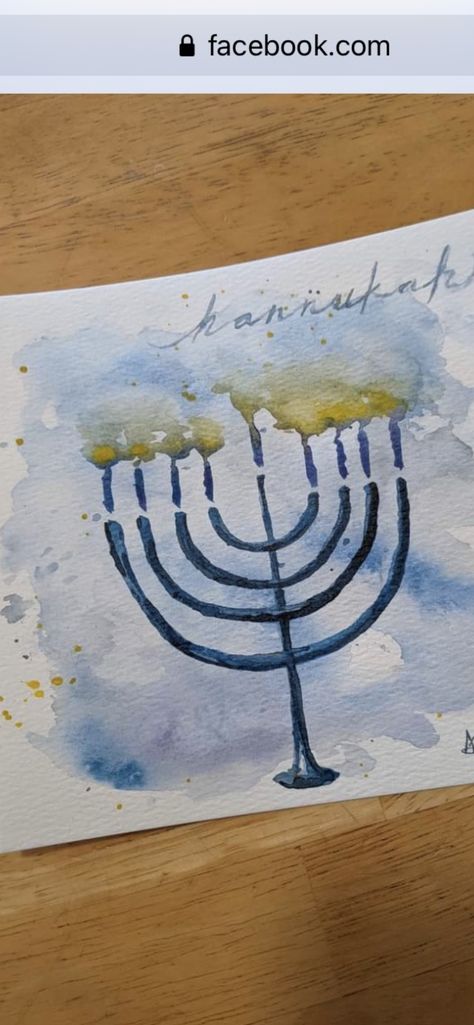 Hanukkah Paintings, Hannukah Cards Diy, Hanukkah Watercolor, Watercolor Hannukah Cards, Hanakah Cards Diy, Jewish Hanukkah, Watercolour Cards, Hanukkah Cards, Watercolor Cards